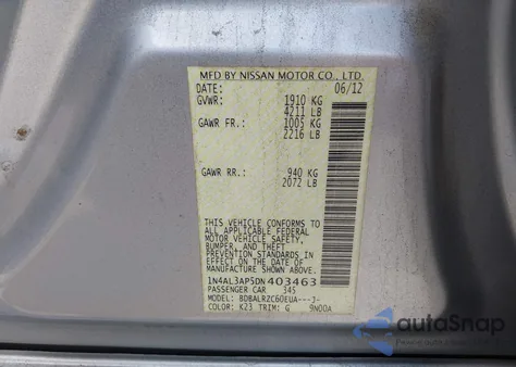 2013 Nissan Altima 2.5 S из США, поврежденный, VIN 1N4AL3AP5DN403463